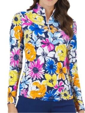 IBKuhl Madeline Polo Shirt Women L Floral Golf Tennis Stretch UPF 50+ Athleisure